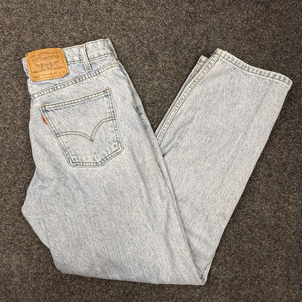 Vintage 1997 Levis 550 Jeans 34x30 Mens Orange Tab Light Stone Wash Relaxed 90s